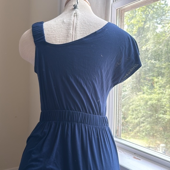 One shoulder Navy Blue Women's Dress - Picture 3 of 4